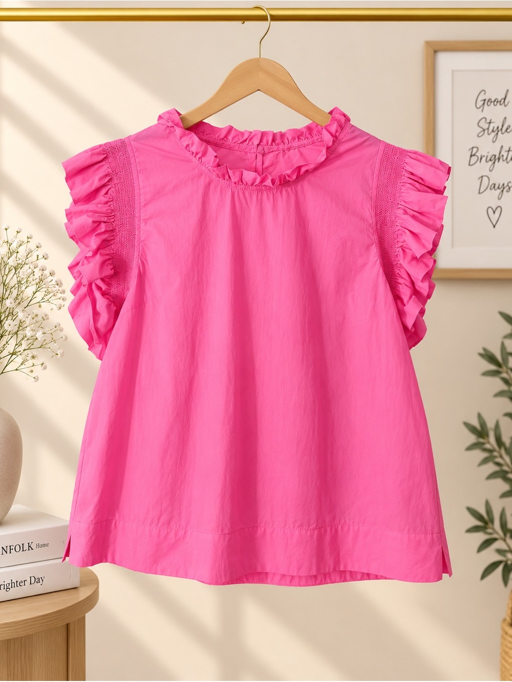 JODIFL Ruffle Sleeve Pink Top